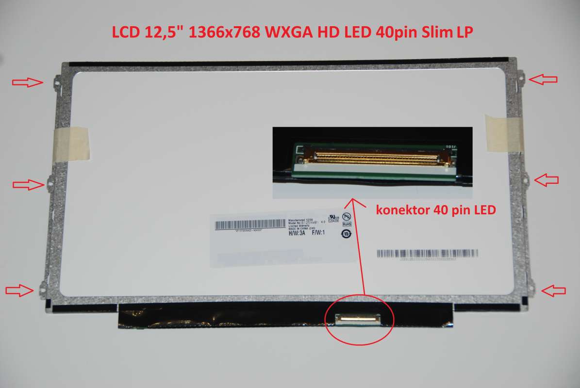 LCD 12.5" 1366x768 WXGA HD LED 40pin Slim LP
