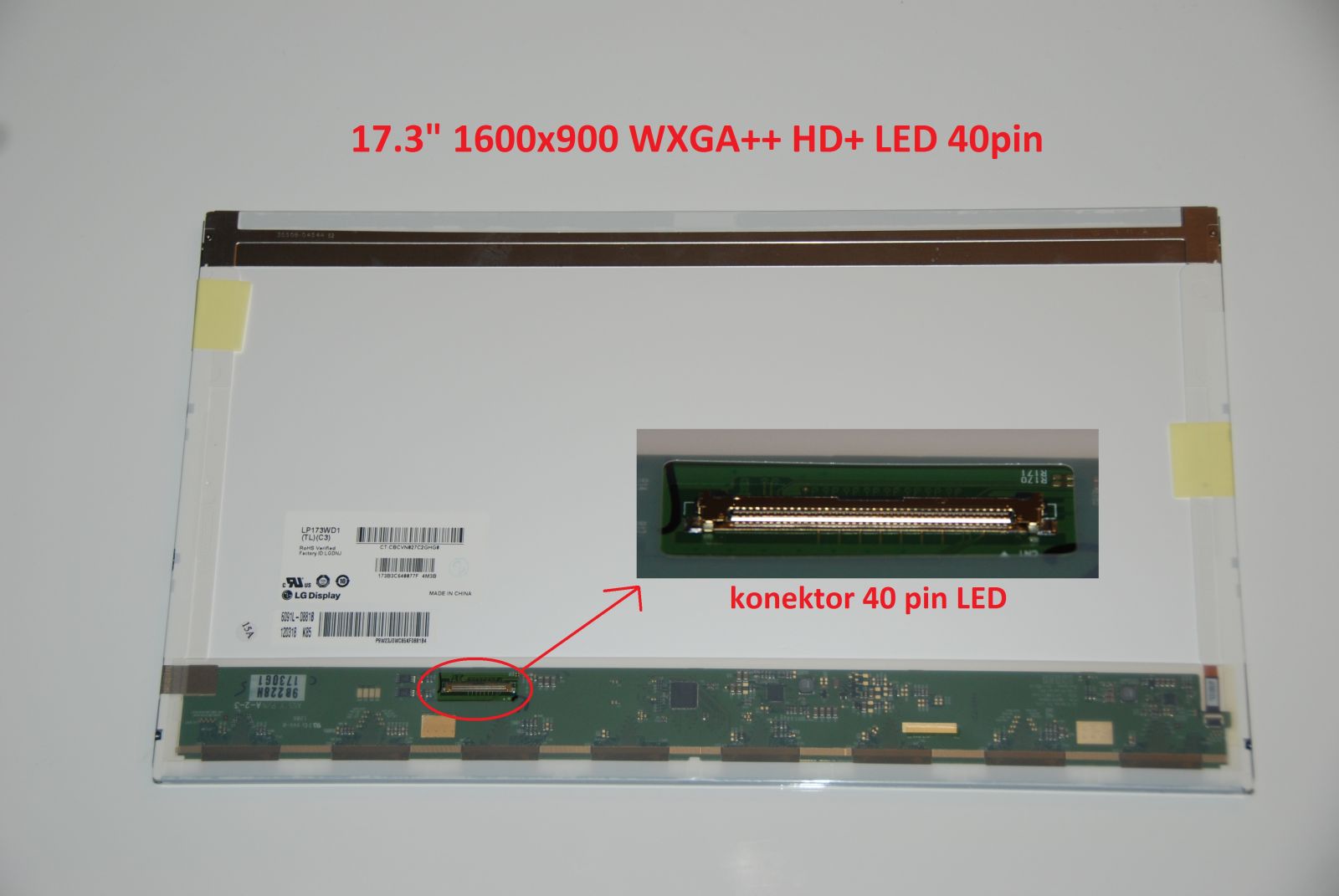 LCD 17.3" 1600x900 WXGA++ HD+ LED 40pin