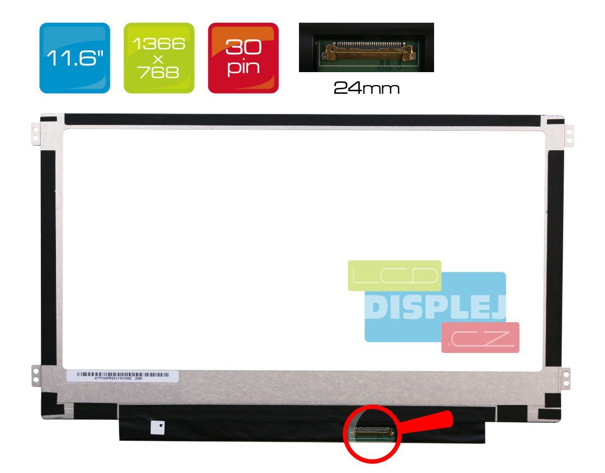 LCD 11.6" 1366x768 WXGA HD LED 30pin Slim LP (eDP)