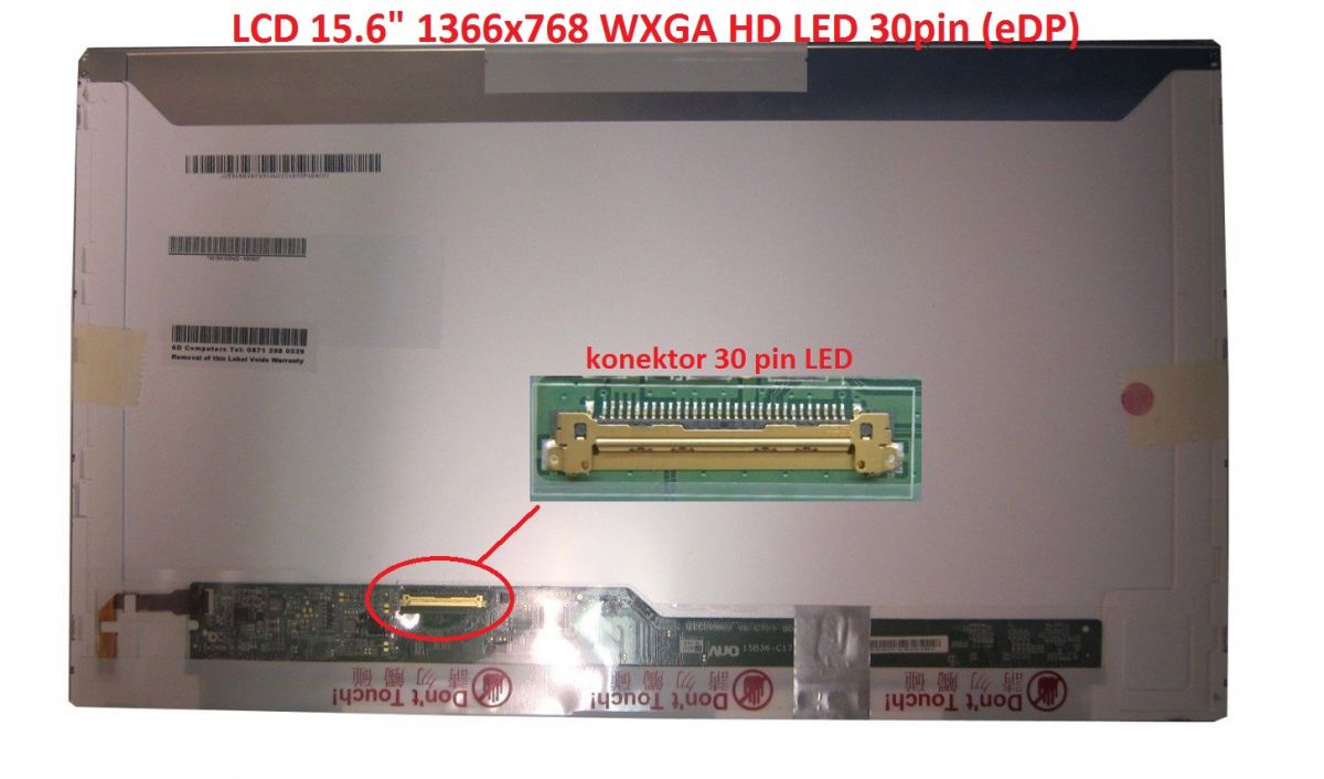 LCD 15.6" 1366x768 WXGA HD LED 30pin (eDP)