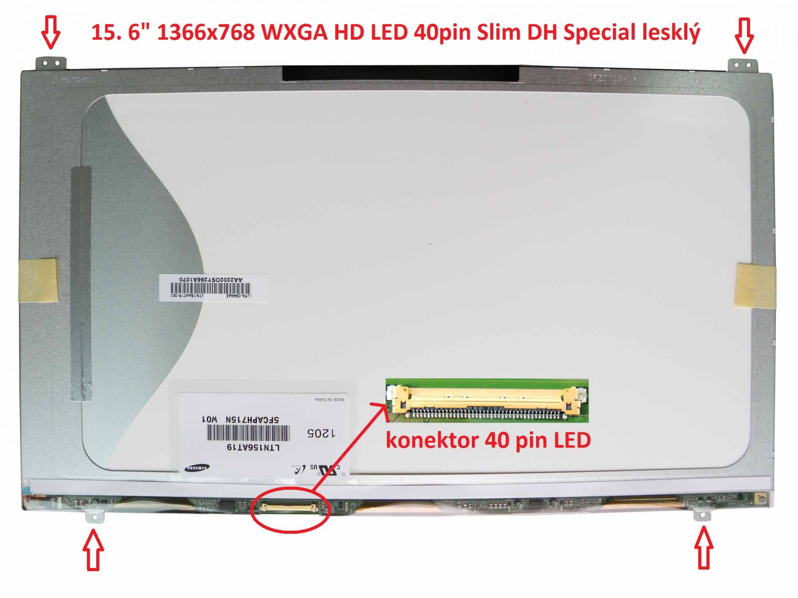 LTN156AT18-001 LCD 15.6" 1366x768 WXGA HD LED 40pin Slim DH Special display displej