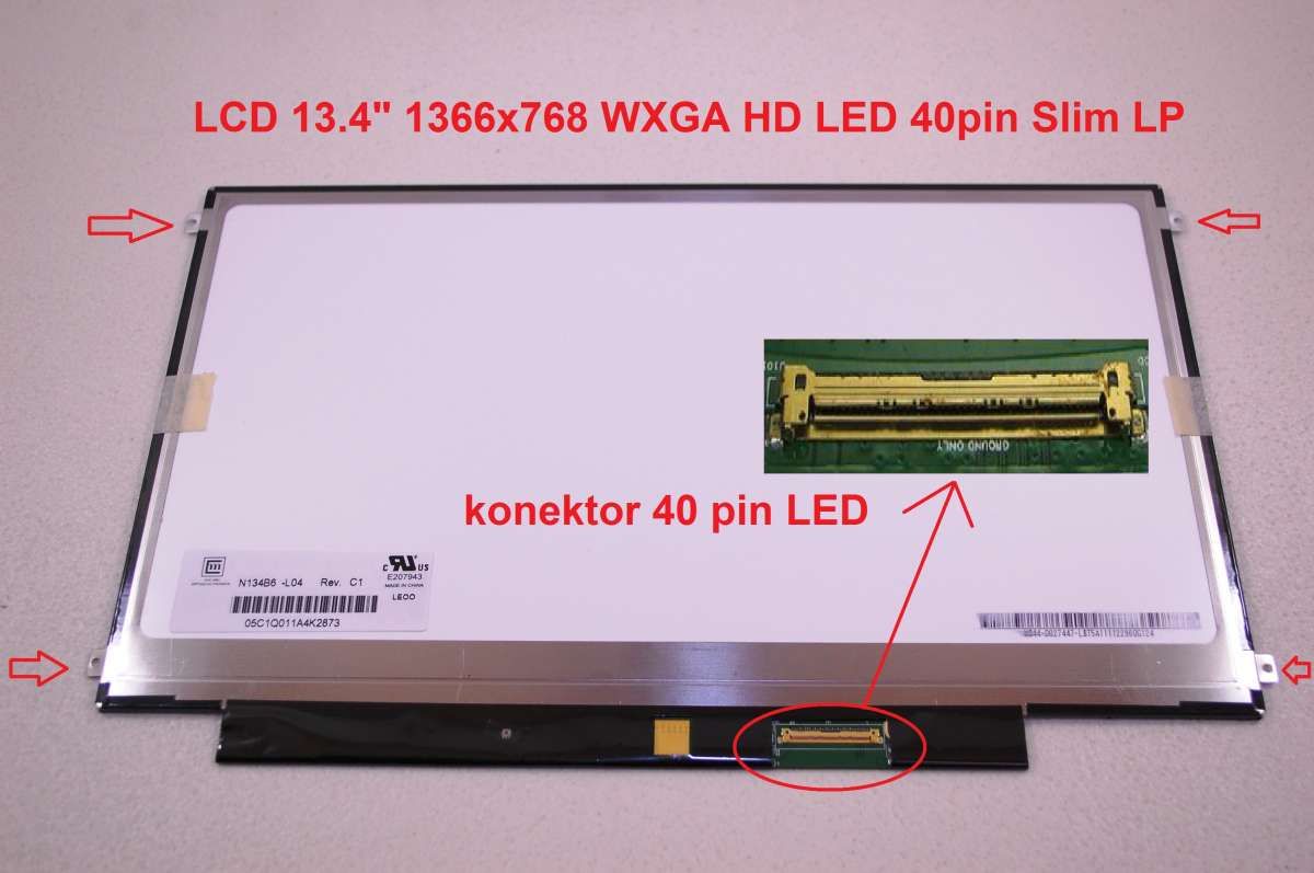 N134B6-L04 REV.C1 LCD 13.4" 1366x768 WXGA HD LED 40pin Slim LP display displej Chi Mei